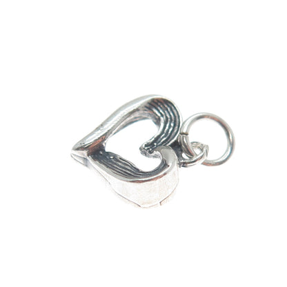 925 Sterling Silver Vintage Open Heart Oxidized Minimalist Charm Pendant