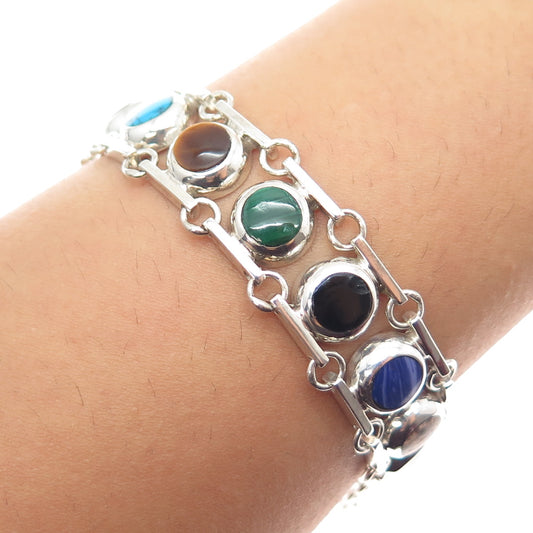 925 Sterling Silver Vintage Mexico Real Multi-Color Gem Bracelet 6.75"