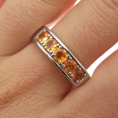 925 Sterling Silver Vintage Real Round-Cut Citrine Ring Size 11