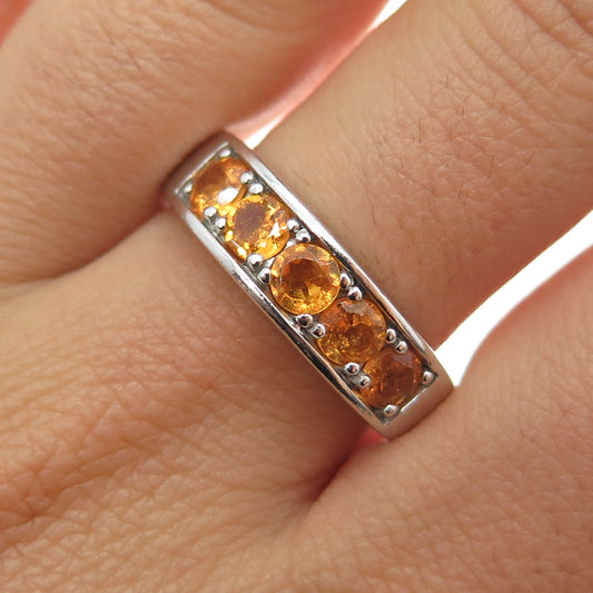 925 Sterling Silver Vintage Real Round-Cut Citrine Ring Size 11