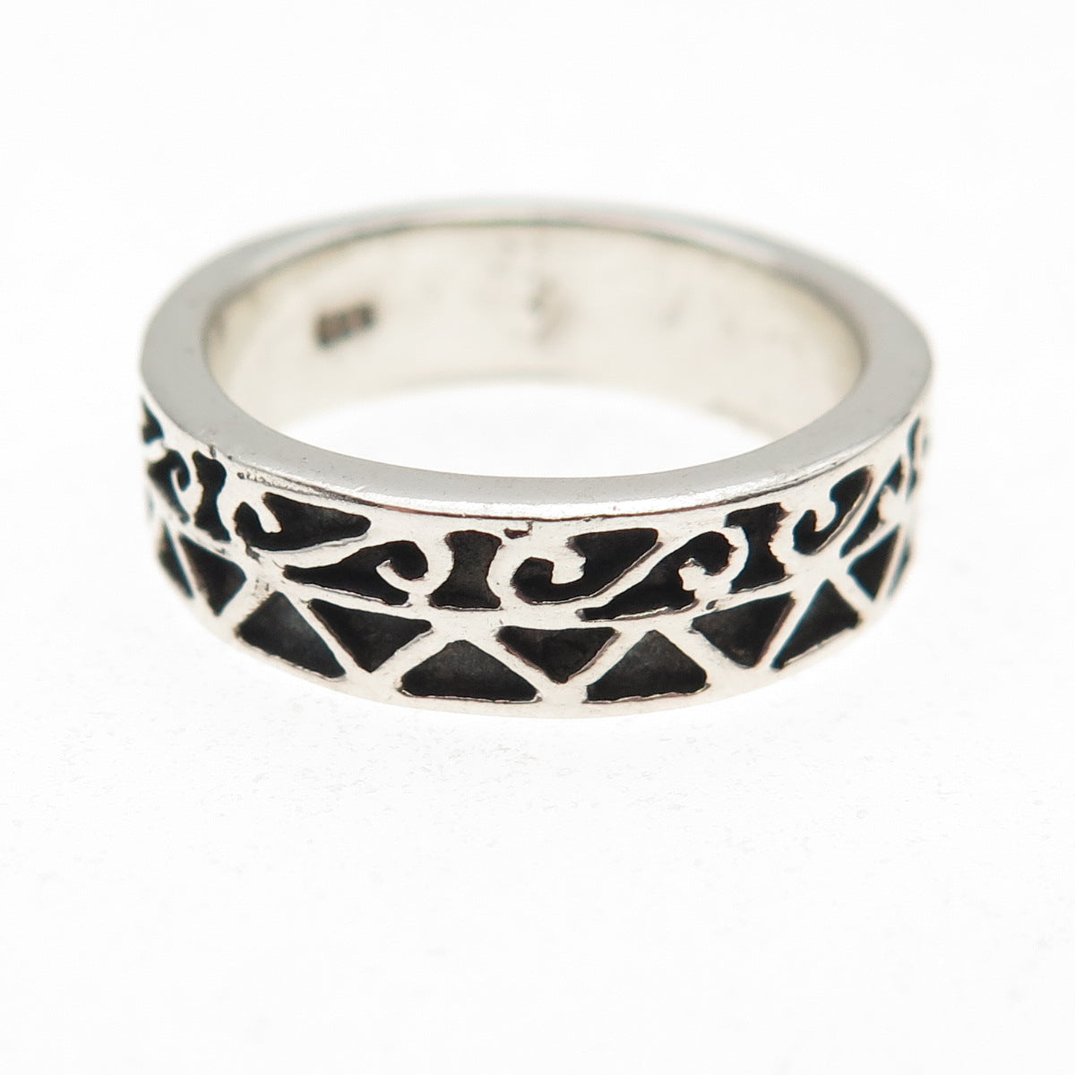 925 Sterling Silver Vintage Scroll Oxidized Band Ring Size 6.25