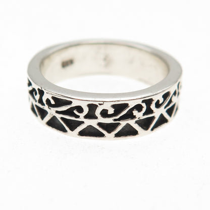 925 Sterling Silver Vintage Scroll Oxidized Band Ring Size 6.25