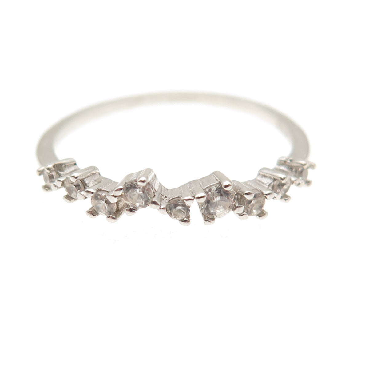 925 Sterling Silver Round-Cut C Z Half Eternity Stackable Ring Size 7.25