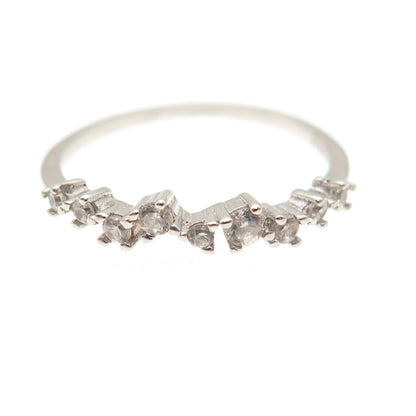 925 Sterling Silver Round-Cut C Z Half Eternity Stackable Ring Size 7.25