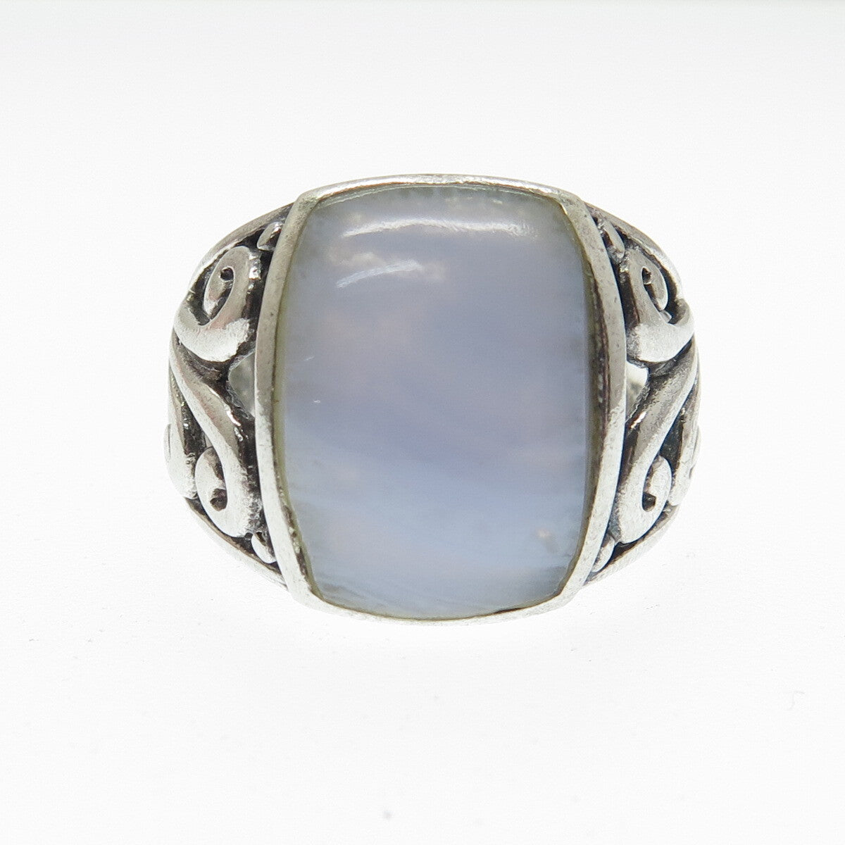 925 Sterling Silver Vintage Real Blue Lace Agate Gemstone Ring Size 8