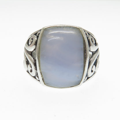 925 Sterling Silver Vintage Real Blue Lace Agate Gemstone Ring Size 8
