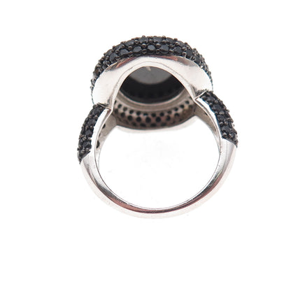 925 Sterling Silver Vintage Real Black Onyx & Black Spinel Ring Size 6.25