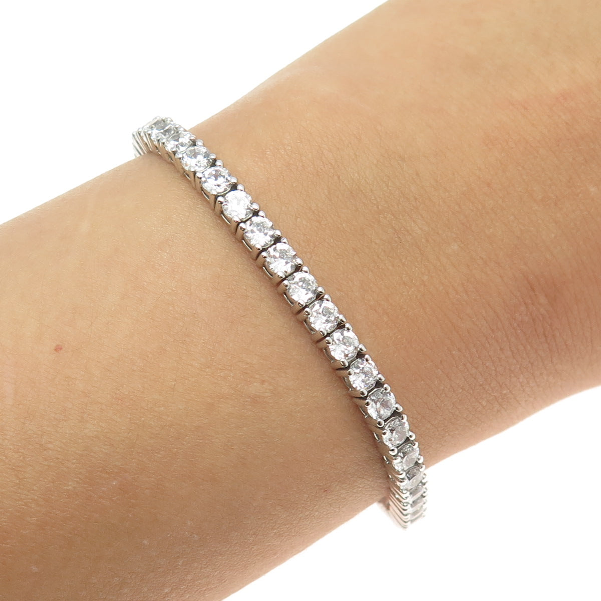 925 Sterling Silver Round-Cut C Z Tennis Link Bracelet 7.75"