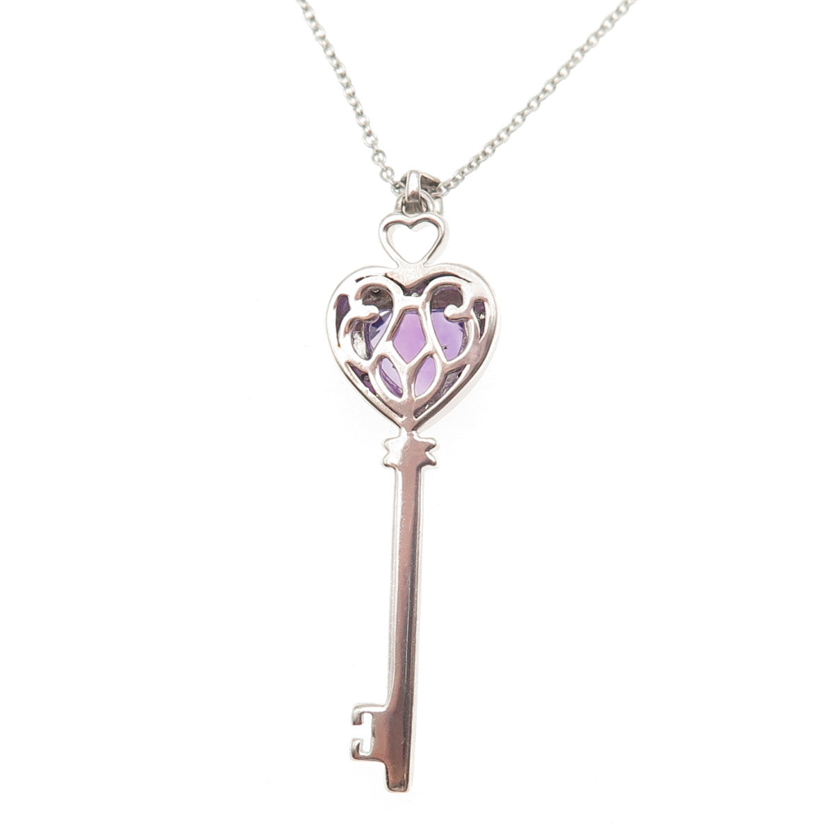 Jane Seymour 925 Sterling Real Diamond & Amethyst Heart Key Chain Necklace 18"