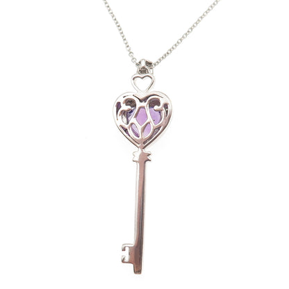 Jane Seymour 925 Sterling Real Diamond & Amethyst Heart Key Chain Necklace 18"