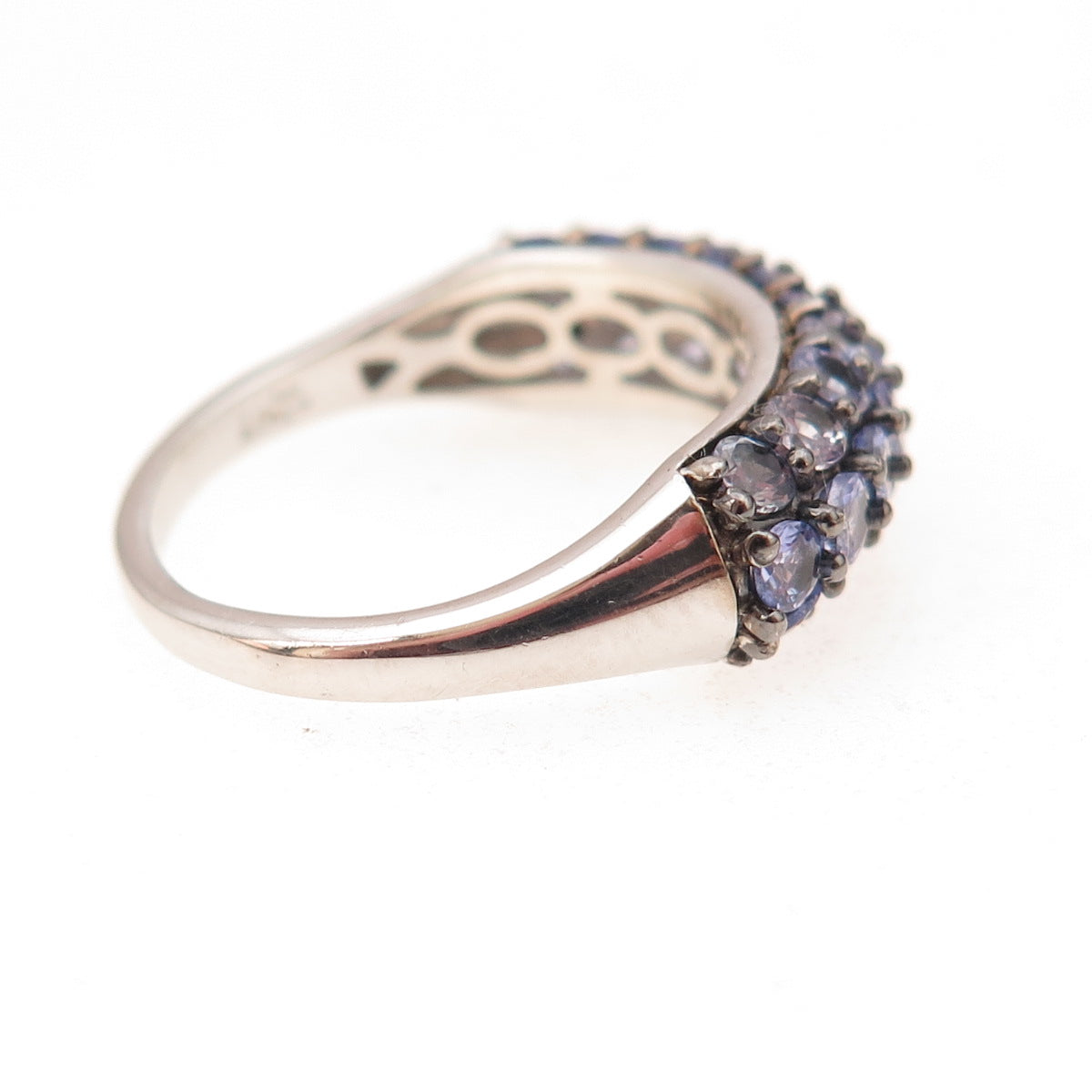 D'Joy 925 Sterling Silver Black Rhodium Real Round-Cut Iolite Ring Size 9