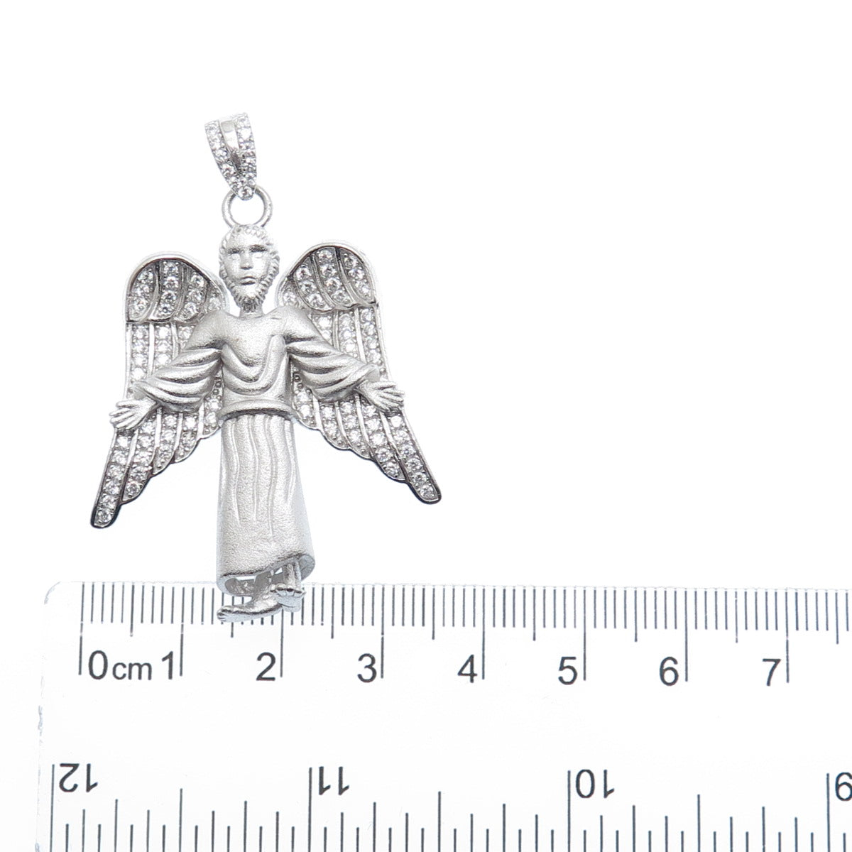 DESIGNS BY YAGI 925 Sterling Silver Round-Cut C Z Guardian Angel Charm Pendant