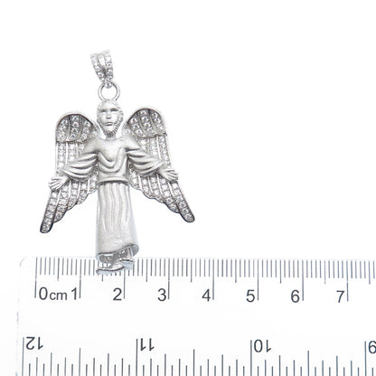 DESIGNS BY YAGI 925 Sterling Silver Round-Cut C Z Guardian Angel Charm Pendant