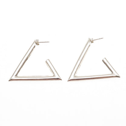 925 Sterling Silver Vintage Modernist Triangle Hoop Earrings
