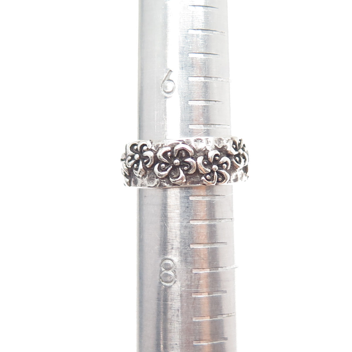 SARDA 925 Sterling Silver Vintage Flower Oxidized Band Ring Size 7.25
