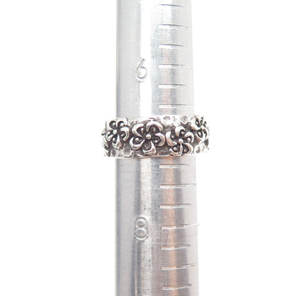 SARDA 925 Sterling Silver Vintage Flower Oxidized Band Ring Size 7.25