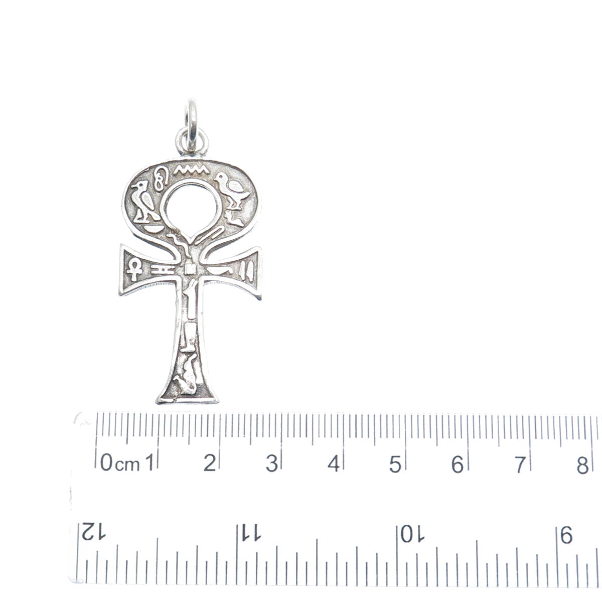 800 Silver Vintage Egyptian Ankh Symbols Oxidized Charm Pendant