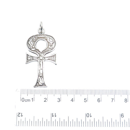 800 Silver Vintage Egyptian Ankh Symbols Oxidized Charm Pendant