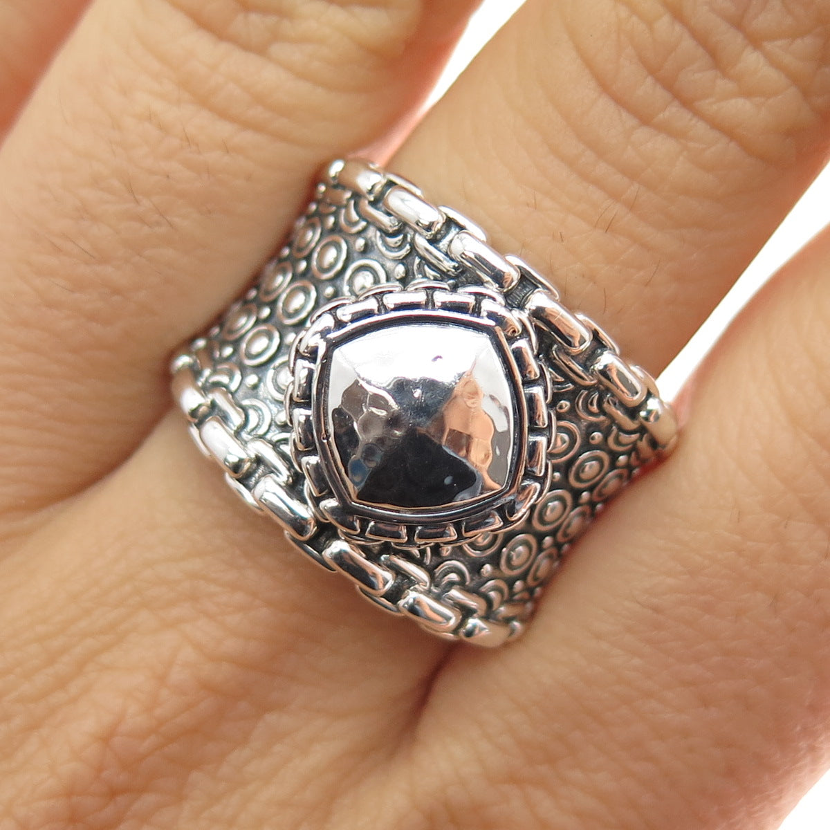 925 Sterling Silver Modernist Dotted Oxidized Ring Size 9.25