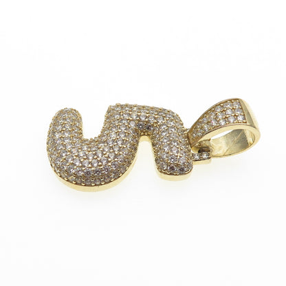 925 Sterling Silver Gold Plated Round-Cut C Z Number 5 Lucky Pendant