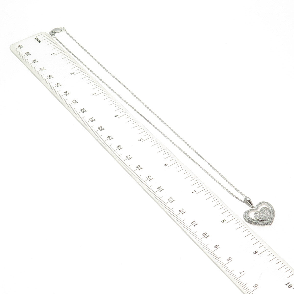 925 Sterling Silver Italy Round-Cut C Z Heart Chain Necklace 16"