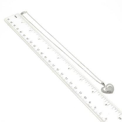 925 Sterling Silver Italy Round-Cut C Z Heart Chain Necklace 16"