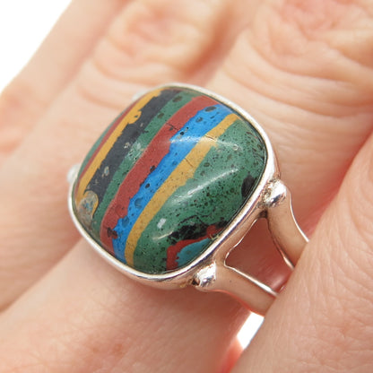 JAY KING DESERT ROSE 925 Sterling Silver Vintage Rainbow Calsilica Ring Size 7.5