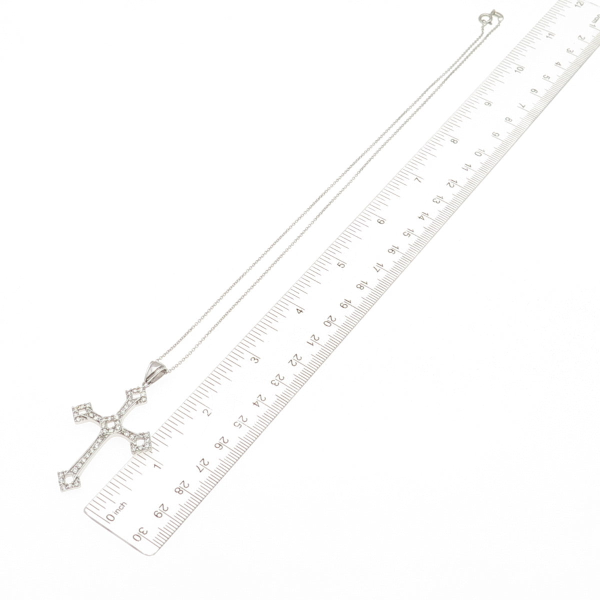 925 Sterling Silver Round-Cut C Z Cross Cable Chain Necklace 18"