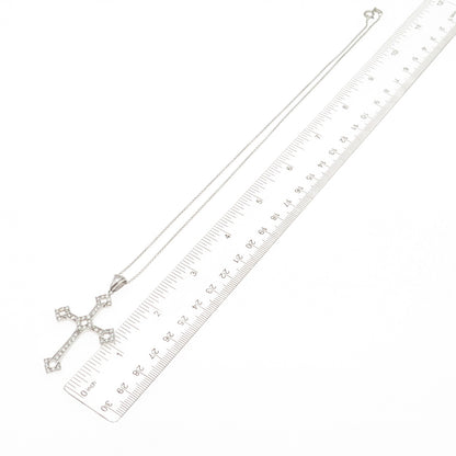 925 Sterling Silver Round-Cut C Z Cross Cable Chain Necklace 18"