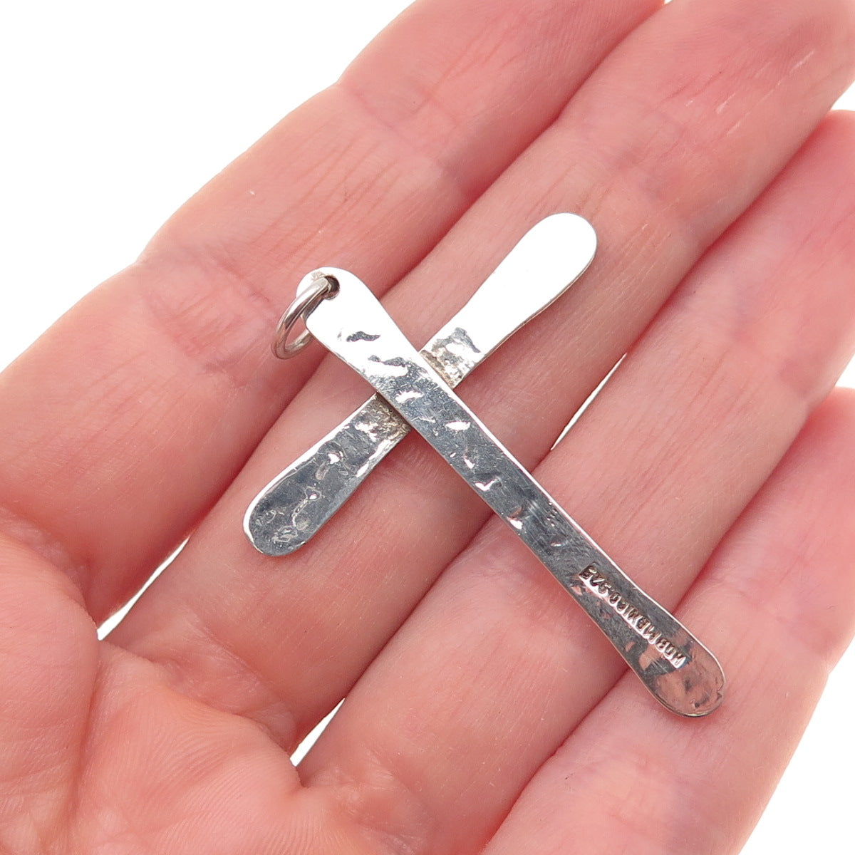925 Sterling Silver Vintage HOB Mexico Cross Hammered Charm Pendant