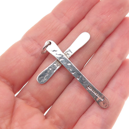 925 Sterling Silver Vintage HOB Mexico Cross Hammered Charm Pendant