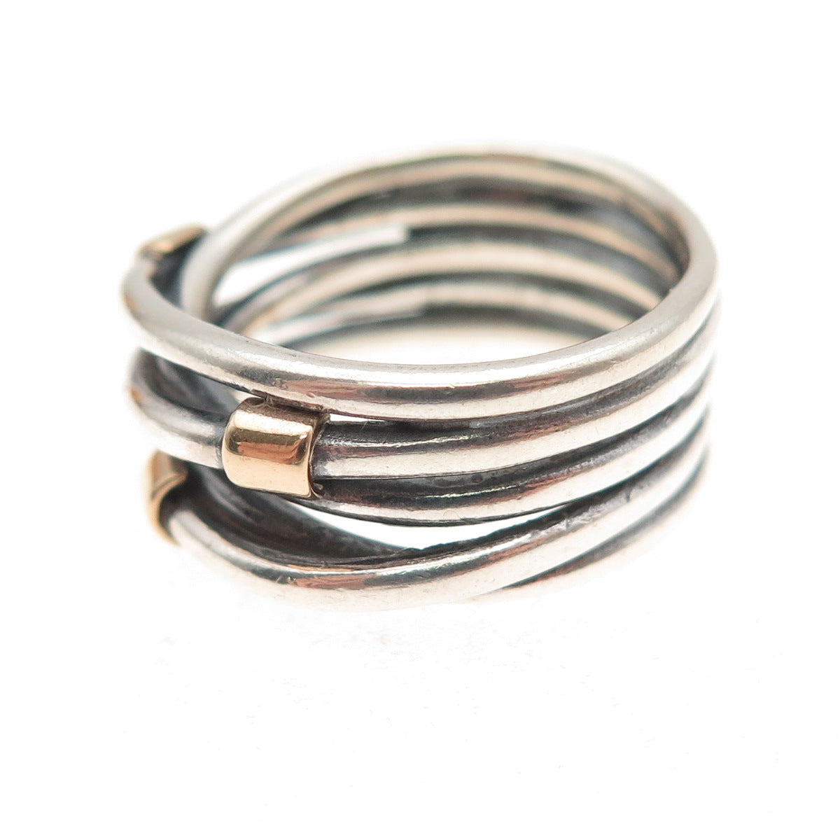 Pandora 925 Sterling Silver & Gold Accent Rope Crisscross Ring Size 7