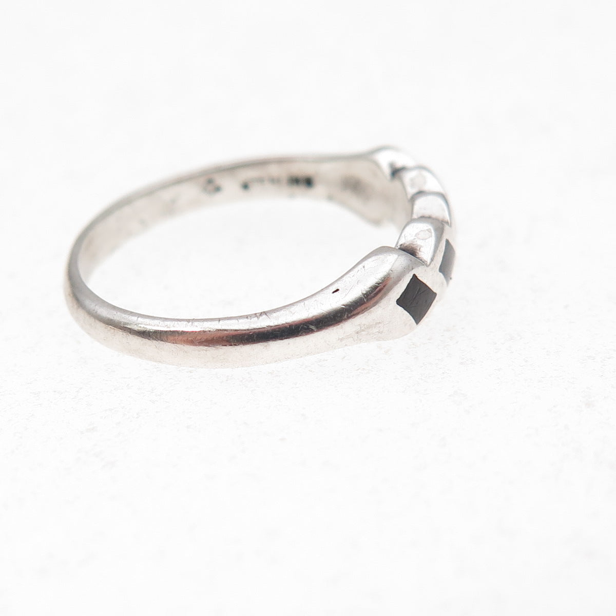 Silver Fox Old Pawn 925 Sterling Vintage Southwestern Black Onyx Ring Size 4.75