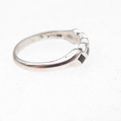 Silver Fox Old Pawn 925 Sterling Vintage Southwestern Black Onyx Ring Size 4.75