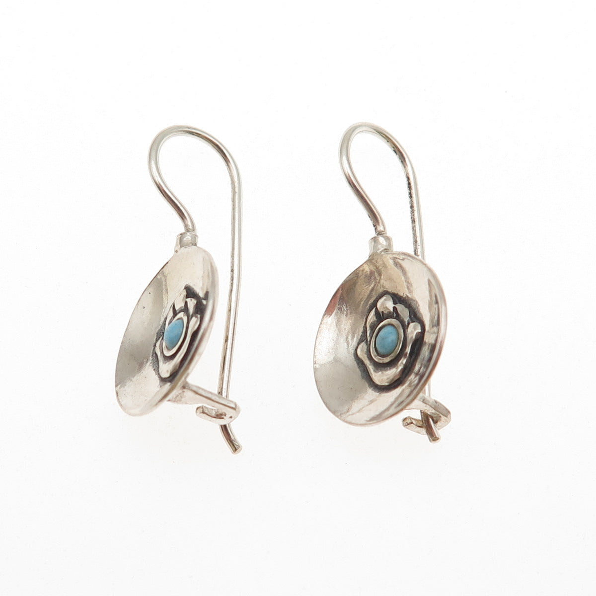 Neta 925 Sterling Silver Vintage Real Turquoise Hamsa Amulet Oxidized Earrings