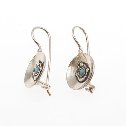 Neta 925 Sterling Silver Vintage Real Turquoise Hamsa Amulet Oxidized Earrings