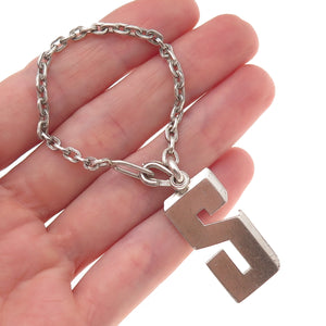 925 Sterling Silver Vintage Letter S Initial Fob Key Chain