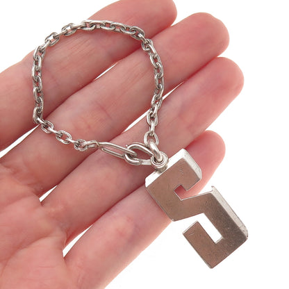 925 Sterling Silver Vintage Letter S Initial Fob Key Chain