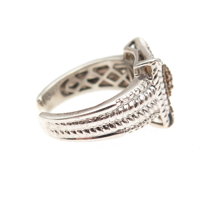 925 Sterling Silver Real Round-Cut Cognac Diamond Adjustable Ring Size 6.75