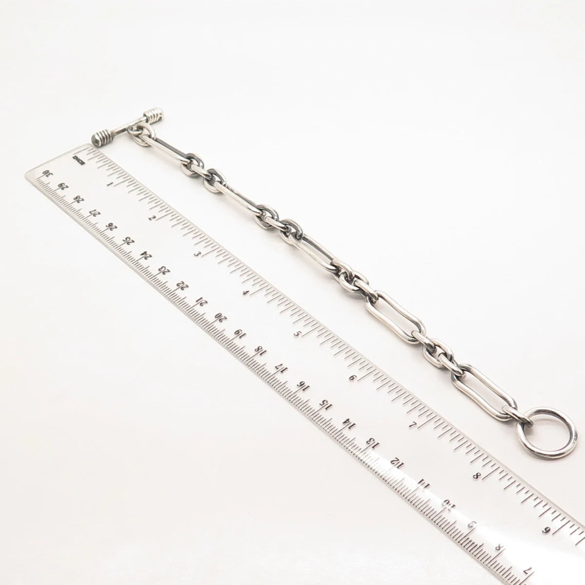 925 Sterling Silver Vintage Toggle Clasp Figaro Link Bracelet 7.25"