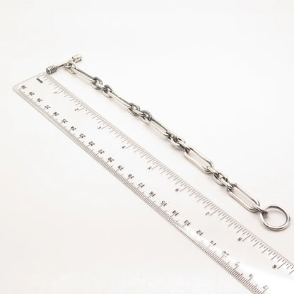 925 Sterling Silver Vintage Toggle Clasp Figaro Link Bracelet 7.25"