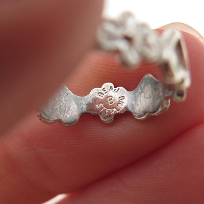Beau 925 Sterling Silver Vintage Heart & Daisy Band Ring Size 6.25