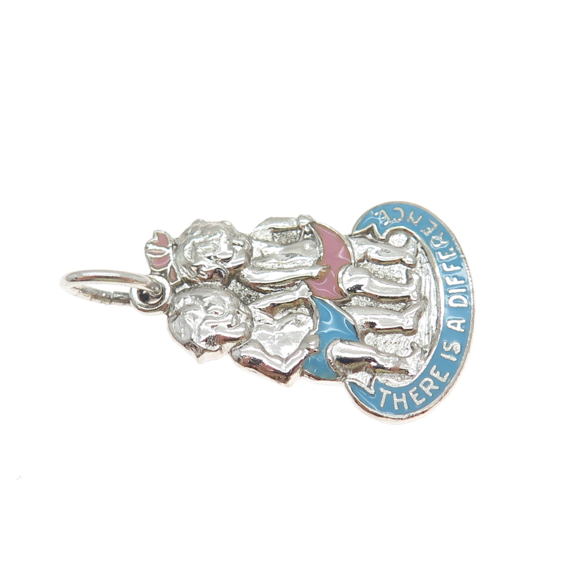 925 Sterling Silver Vintage Enamel There Is A Difference Boy Girl Twins Pendant