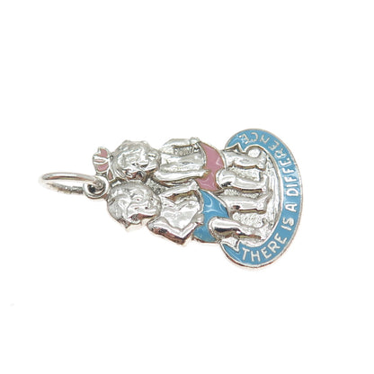 925 Sterling Silver Vintage Enamel There Is A Difference Boy Girl Twins Pendant