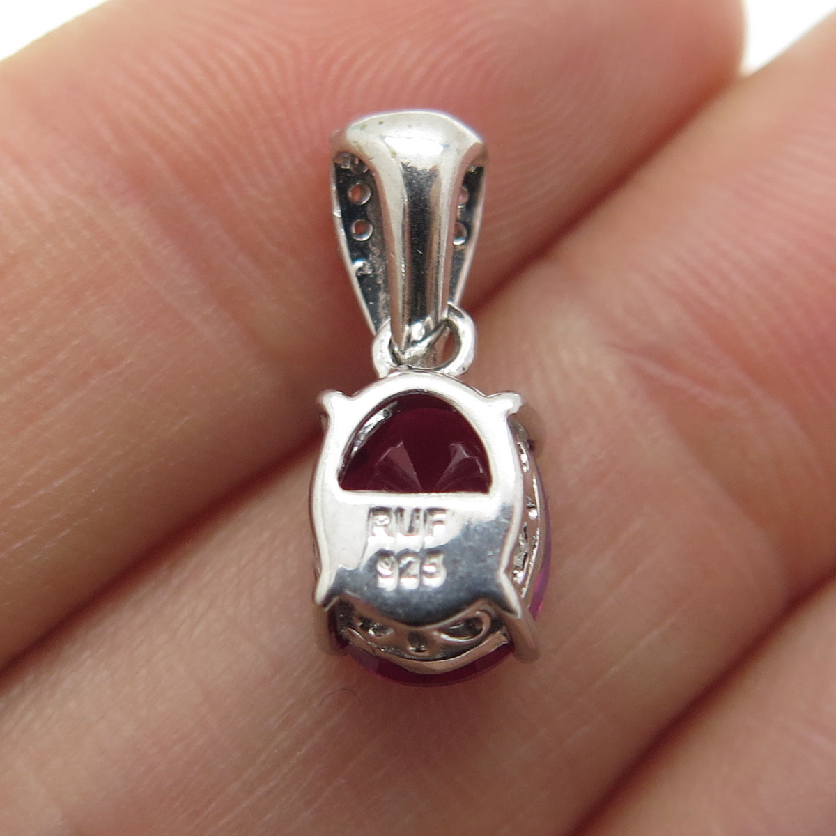 925 Sterling Silver Oval-Cut Lab-Created Ruby C Z & Enamel Pendant