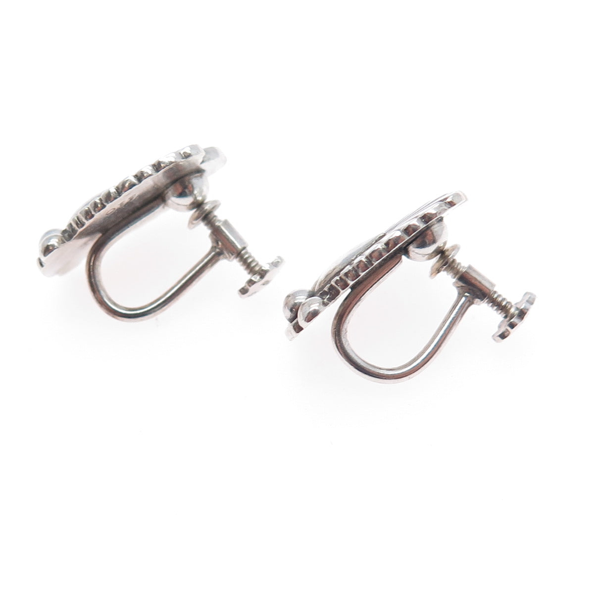 GEORG JENSEN 925 Sterling Silver Antique Denmark Floral Screw Back Earrings #110