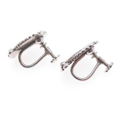 GEORG JENSEN 925 Sterling Silver Antique Denmark Floral Screw Back Earrings #110