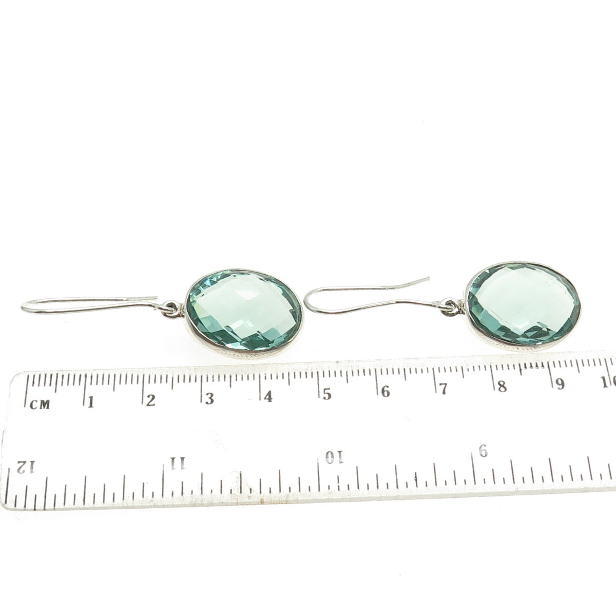 925 Sterling Silver Vintage Real Green Mint Amethyst Dangling Earrings