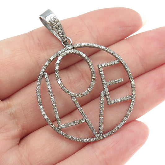 925 Sterling Silver Real Round-Cut Diamond "LOVE" Circle of Life Pendant