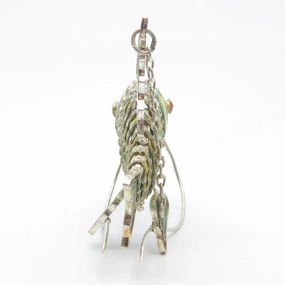 925 Sterling Silver Enamel Antique Chinese Fish Articulated Chatelaine Fob